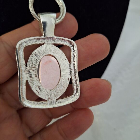 A Double Chain Women's Pendant Necklace Garnet Colored Glass Pendant - Picture 9 of 9